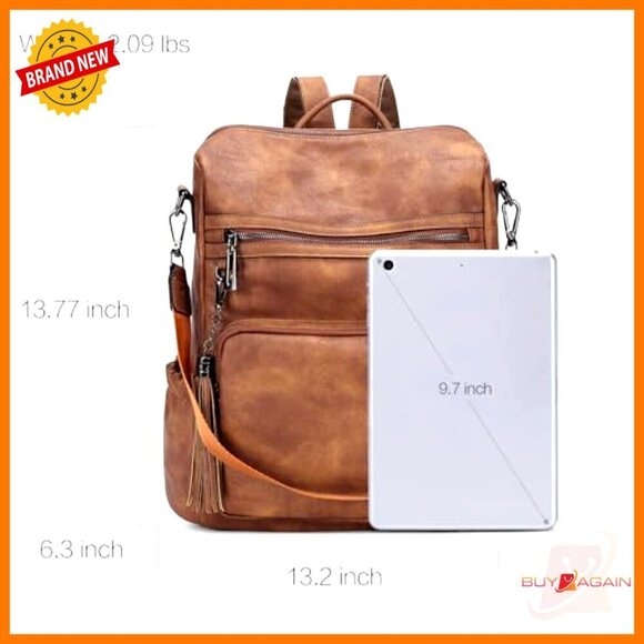 Large Leather Backpack Purse with Tassel, Convertible Shoulder Bag for Travel